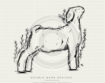 Show Goat Floral Sketch | New | PNG FILE ONLY |  Digital File, Sublimation