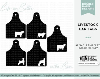 Livestock Ear Tag SVG: Show Pig, Lamb, Goat, Heifer, Steer (AI, PNG)