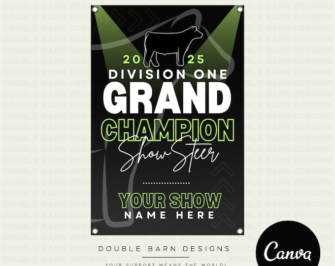 Stock Show Banner Canva Template: Steer, Pig, Lamb, Goat Options (3x2')