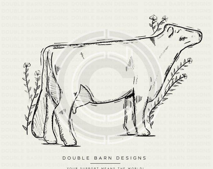 Dairy Cow Floral Sketch | New | PNG FILE ONLY |  Digital File, Sublimation