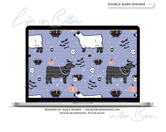 Witch and Ghost Show Cattle Seamless Pattern Halloween - PNG JPG Ai SVG Files Included | Commercial Use