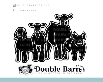 Livestock Set Forward Facing Digital Download | Steer - Lamb - Goat - Pig | SVG - PNG