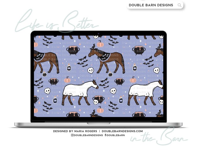 Halloween Horse Seamless Pattern: Witch, Ghost, Show Horse (PNG JPG Ai SVG Files)