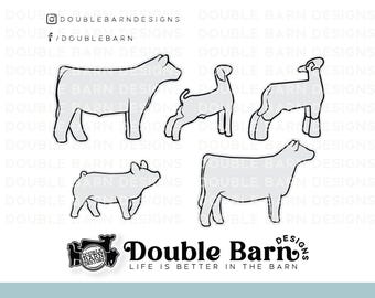 Livestock Outline Design Bundle: Show Pig, Lamb, Goat, Heifer, Steer (Digital Download)