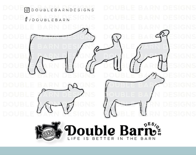 Livestock Outline Design Bundle: Show Pig, Lamb, Goat, Heifer, Steer (Digital Download)
