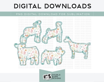 Floral Show Animals PNG: Livestock Sublimation Designs (Digital Download)