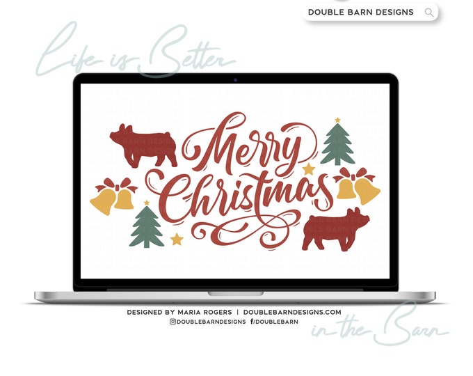 Merry Christmas Pig Digital Download - PNG AI SVG Files Included | Commercial Use