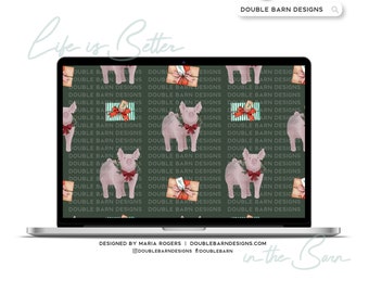 Watercolor Show Pig Christmas Seamless Pattern - PNG JPG Ai Files Included | Commercial Use