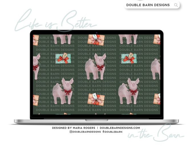 Watercolor Show Pig Christmas Seamless Pattern - PNG JPG Ai Files Included | Commercial Use
