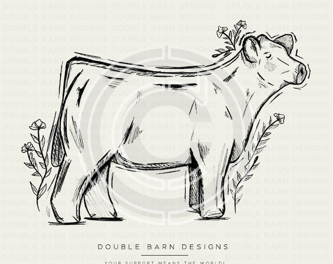 Show Steer Floral Sketch | New | PNG FILE ONLY |  Digital File, Sublimation