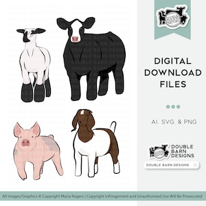 NEW | Show Pig, Show Lamb, Show Goat, Show Steer Line Style Bundle of Digital Downloads