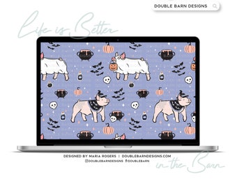 Witch Ghost Show Pig Seamless Pattern: Halloween Graphic (PNG JPG Ai SVG Files)