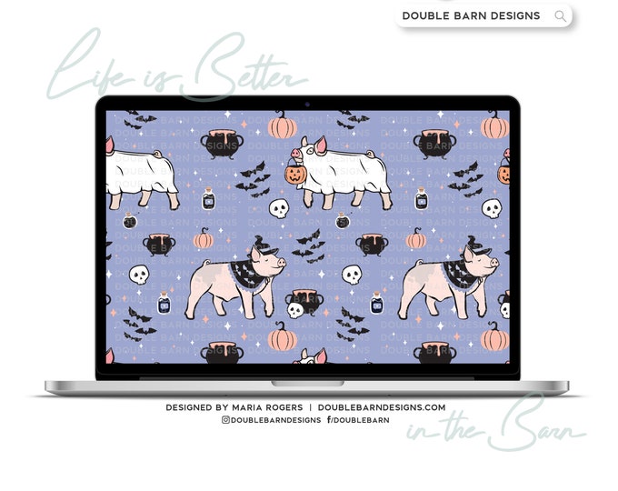 Witch Ghost Show Pig Seamless Pattern: Halloween Graphic (PNG JPG Ai SVG Files)