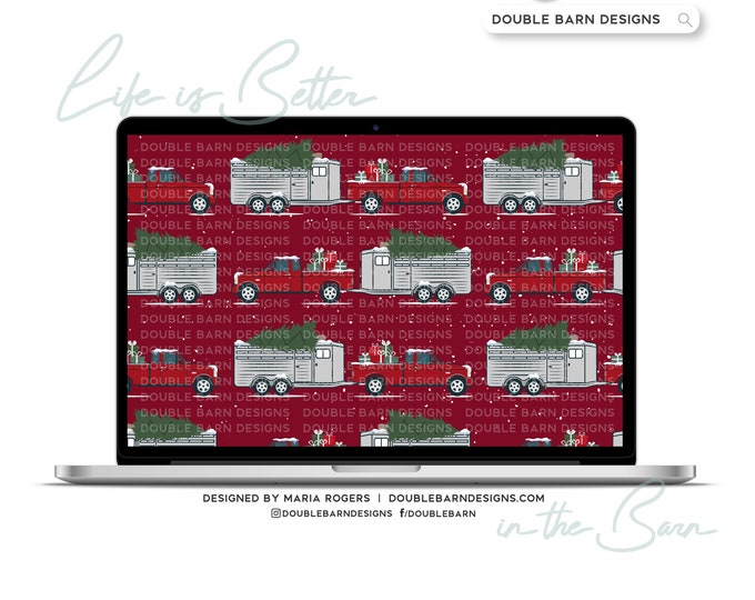 Stock Show Truck Christmas Seamless Pattern - PNG JPG Ai Files Included | Commercial Use