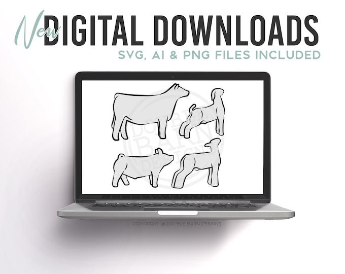 Livestock Outline Digital Download | Steer - Lamb - Pig - Goat | SVG - AI - PNG