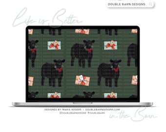 Watercolor Show Steer Christmas Seamless Pattern - PNG JPG Ai Files Included | Commercial Use