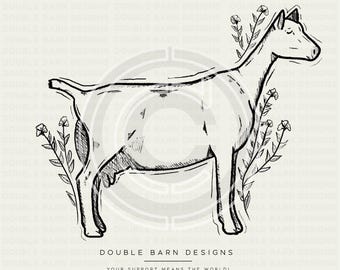 Dairy Goat Floral Sketch | New | PNG FILE ONLY |  Digital File, Sublimation