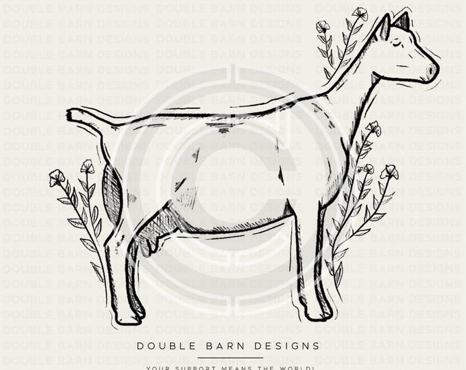 Dairy Goat Floral Sketch | New | PNG FILE ONLY |  Digital File, Sublimation