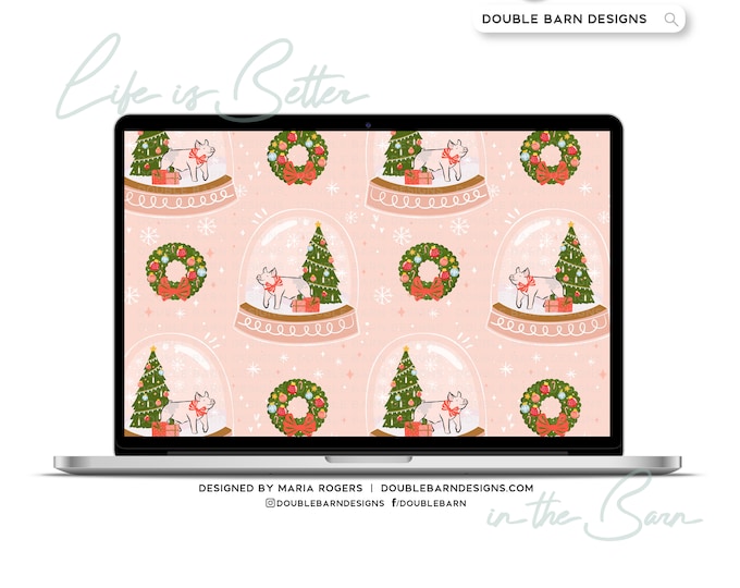 Show Pig Christmas Snowglobe Seamless Pattern - PNG JPG Ai Files Included | Commercial Use