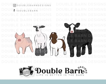 Livestock Line Art Bundle: Show Pig, Lamb, Goat, Steer (Digital Download)