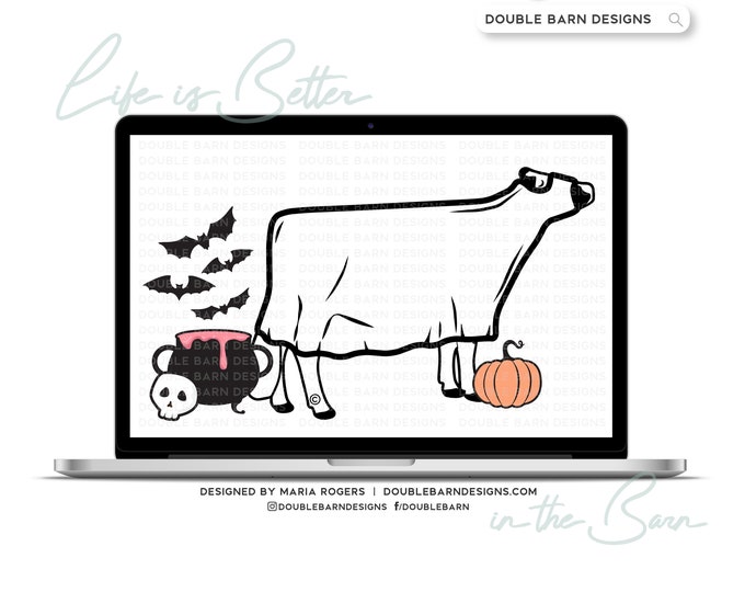 Halloween Ghost Dairy Cow Digital Download - PNG Ai SVG Files Included | Commercial Use