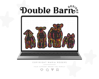 Show Livestock Bundle: Neon Forward Facing Pig, Lamb, Steer, Goat PNG & PDF Files (Digital Download)