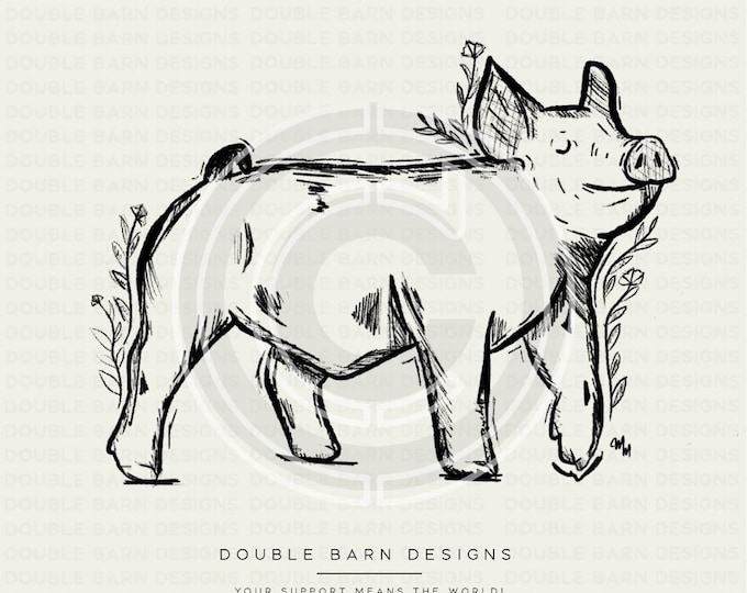 Show Pig Floral Sketch | New | PNG FILE ONLY |  Digital File, Sublimation