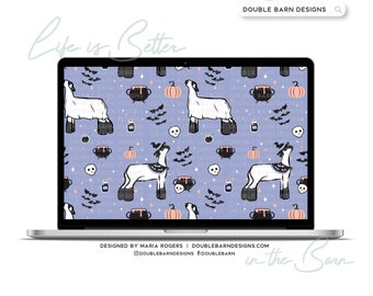 Witch Ghost Lamb Halloween Seamless Pattern (PNG JPG Ai SVG Files)