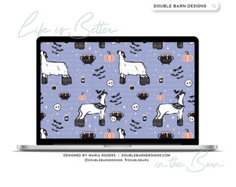 Witch and Ghost Show Lamb Seamless Pattern Halloween - PNG JPG Ai SVG Files Included | Commercial Use