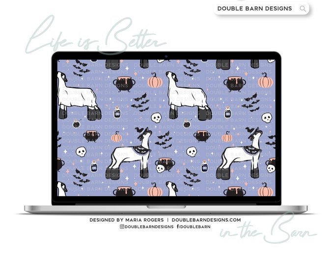 Witch Ghost Lamb Halloween Seamless Pattern (PNG JPG Ai SVG Files)