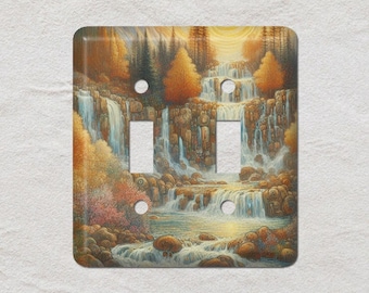 Waterfall in the Mountains Metal Light Switch Cover, Oversized Wall Plates, UL Listed, CSA Approved