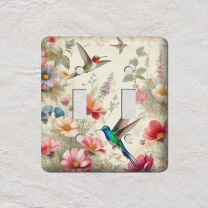 Hummingbirds and Flowers Metal Light Switch Cover, Oversized Wall Plates, UL Listed, CSA Approved