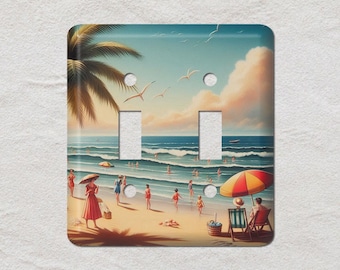 Retro Beach Scene Metal Light Switch Cover, Oversized Wall Plates, UL Listed, CSA Approved