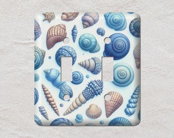Blue Seashells / Sea Shells Metal Light Switch Cover, Oversized Wall Plates, UL Listed, CSA Approved