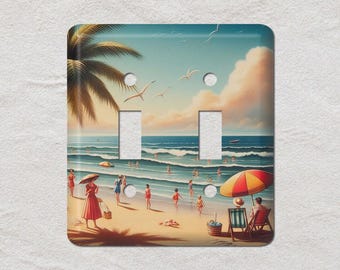 Retro Beach Scene Metal Light Switch Cover, Oversized Wall Plates, UL Listed, CSA Approved