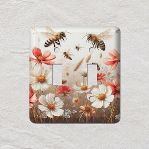 Bumble Bee and Flowers Light Switch Cover, Oversized Wall Plate, Outlet Cover, Metal Wall Plates, Home Decor