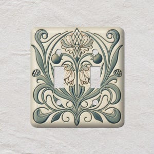 Cubierta de interruptor de luz con diseño de azulejos, placa de pared extragrande, cubierta de enchufe, placas de pared metálicas, decoración del hogar, verde antiguo, Art Nouveau, TILE007