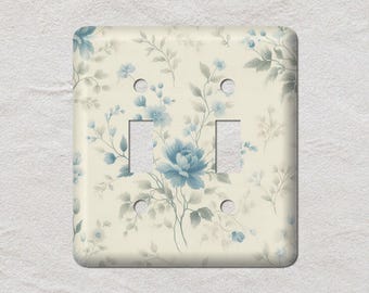 Blue Floral, Toile, Flowers Metal Light Switch Cover, Oversized Wall Plates, UL Listed, CSA Approved
