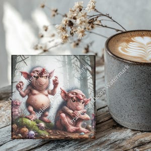 Creepy Ugly Gnomes, Coaster Set, Tempered Glass Coaster with Rubber Feet, 4 in x 4 in, Set of 4, MYTH016