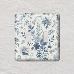 Blue Floral Toile Metal Light Switch Cover, Oversized Wall Plates, UL Listed, CSA Approved