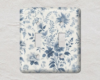 Blue Floral Toile Metal Light Switch Cover, Oversized Wall Plates, UL Listed, CSA Approved