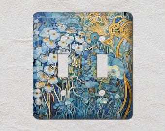 Blue Gold Flowers Gustav Klimt, Art Nouveau, Light Switch Cover, Oversized Wall Plate, Metal Wall Plates, UL Listed, CSA Approved