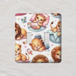 Cute Lions Jungle Safari Light Switch Cover, Oversized Wall Plate, Outlet Cover, Metal Wall Plates, Home Decor, ANIMAL038