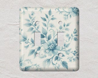 Cerulean Blue Flowers Toile Metal Light Switch Cover, Oversized Wall Plates, UL Listed, CSA Approved