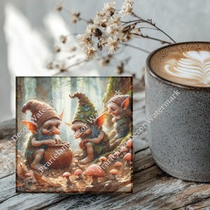 Creepy Ugly Gnomes, Coaster Set, Tempered Glass Coaster with Rubber Feet, 4 in x 4 in, Set of 4, MYTH011