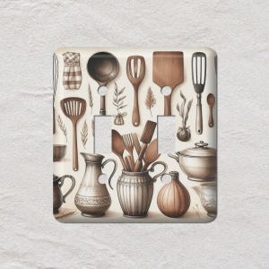 Food, Kitchen, Wood Utensils, Light Switch Cover, Oversized Wall Plate, Outlet Cover, Metal Wall Plates