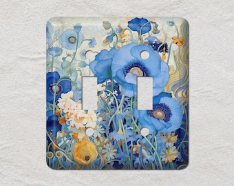 Blue Gold Flowers Gustav Klimt, Art Nouveau Light Switch Cover, Oversized Wall Plate, Metal Wall Plates, UL Listed, CSA Approved