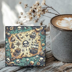 Posavasos de cristal, combinables, se venden por separado, mapa del tesoro pirata, MISC055