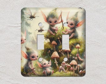 Mushroom Forest, Creatures Imp Metal Light Switch Cover, Oversized Wall Plates, UL Listed, CSA Approved