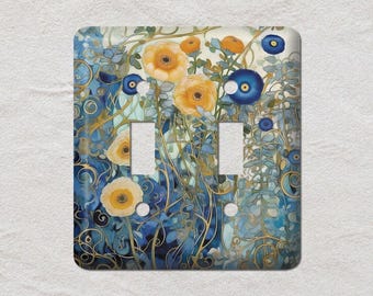 Blue Gold Flowers by Gustav Klimt, Art Nouveau, Light Switch Cover,Oversized Wall Plate,Metal Wall Plates, UL Listed, CSA Approved